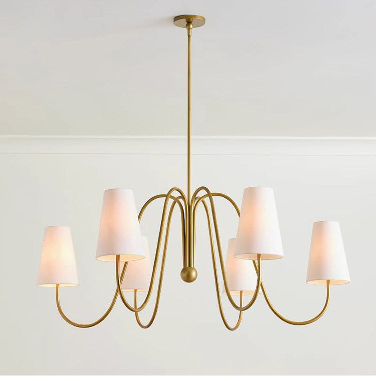 French retro brass curved arm fabric pendant light