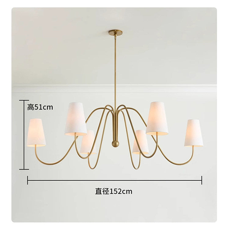 French retro brass curved arm fabric pendant light