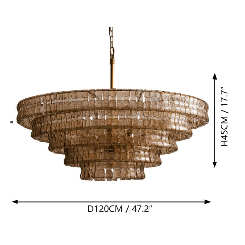 Multi-Tiered Amber Glass Chandelier