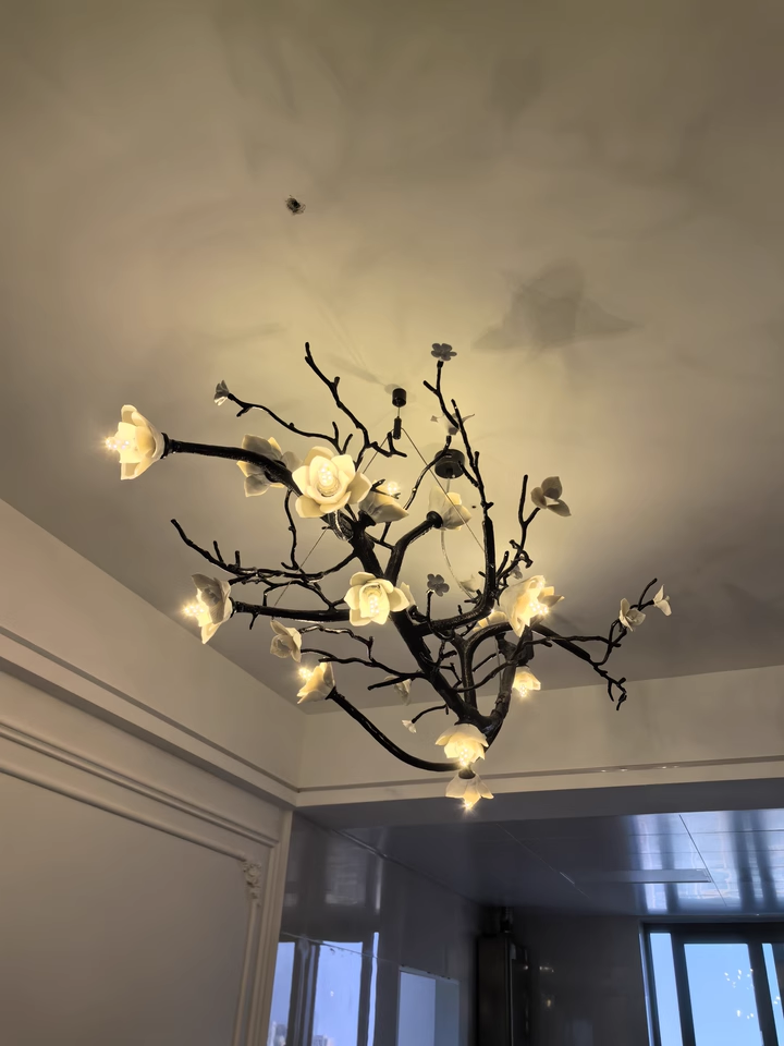 Ceramic flower vintage rural tree branch chandelier