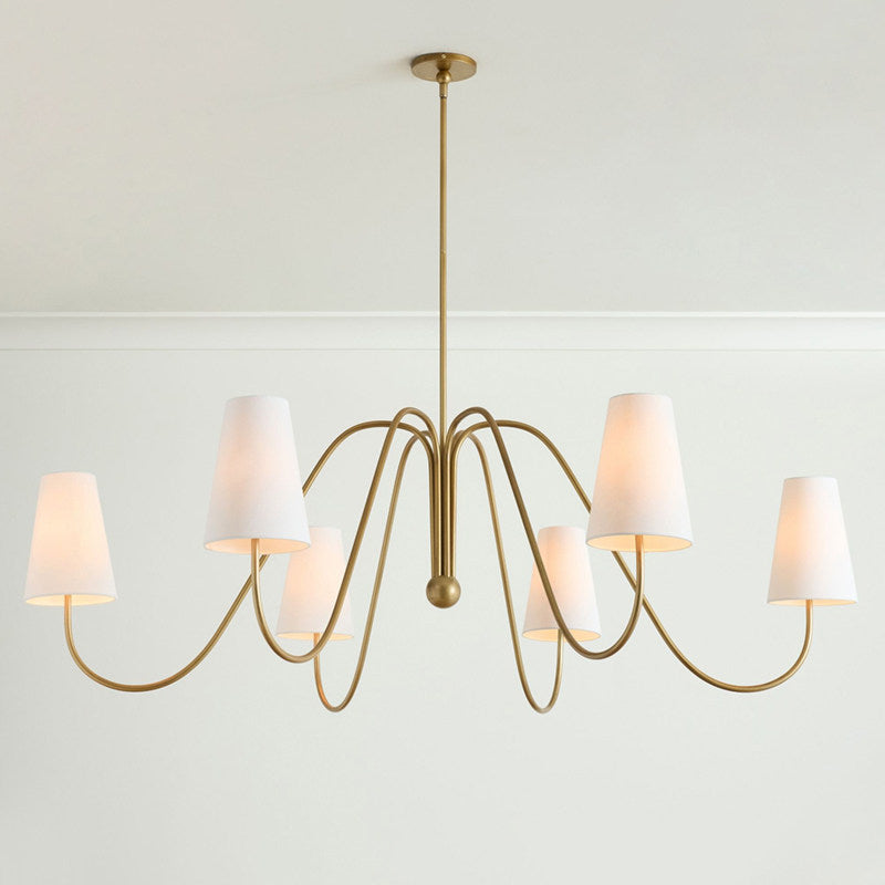 French retro brass curved arm fabric pendant light