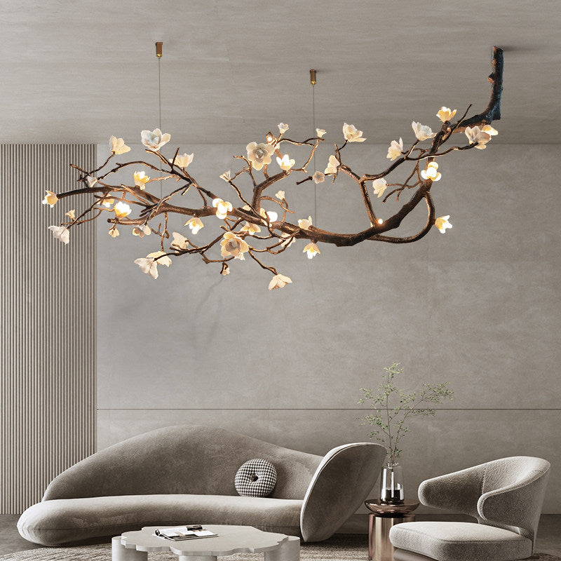 Ceramic flower vintage rural tree branch chandelier