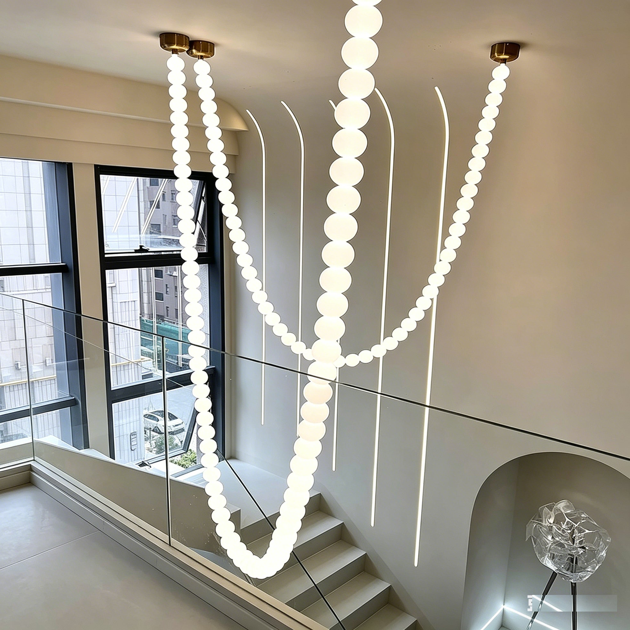 White pearl necklace pendant light