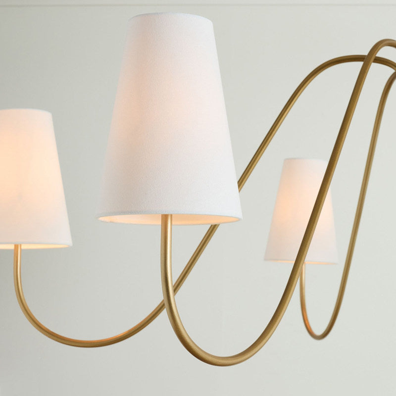 French retro brass curved arm fabric pendant light