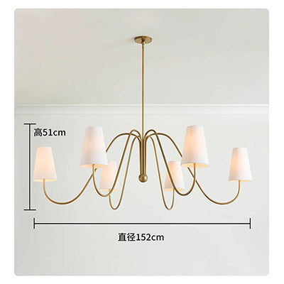 French retro brass curved arm fabric pendant light