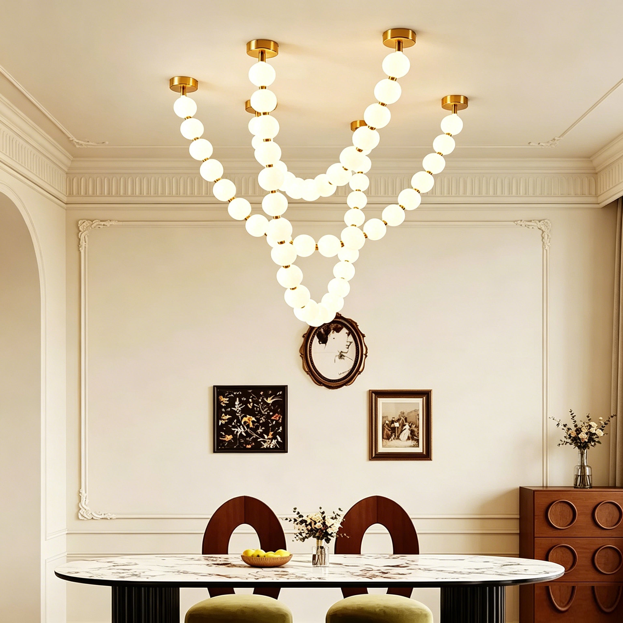White pearl necklace pendant light
