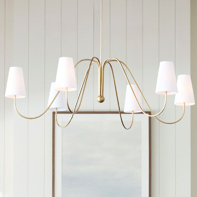 French retro brass curved arm fabric pendant light
