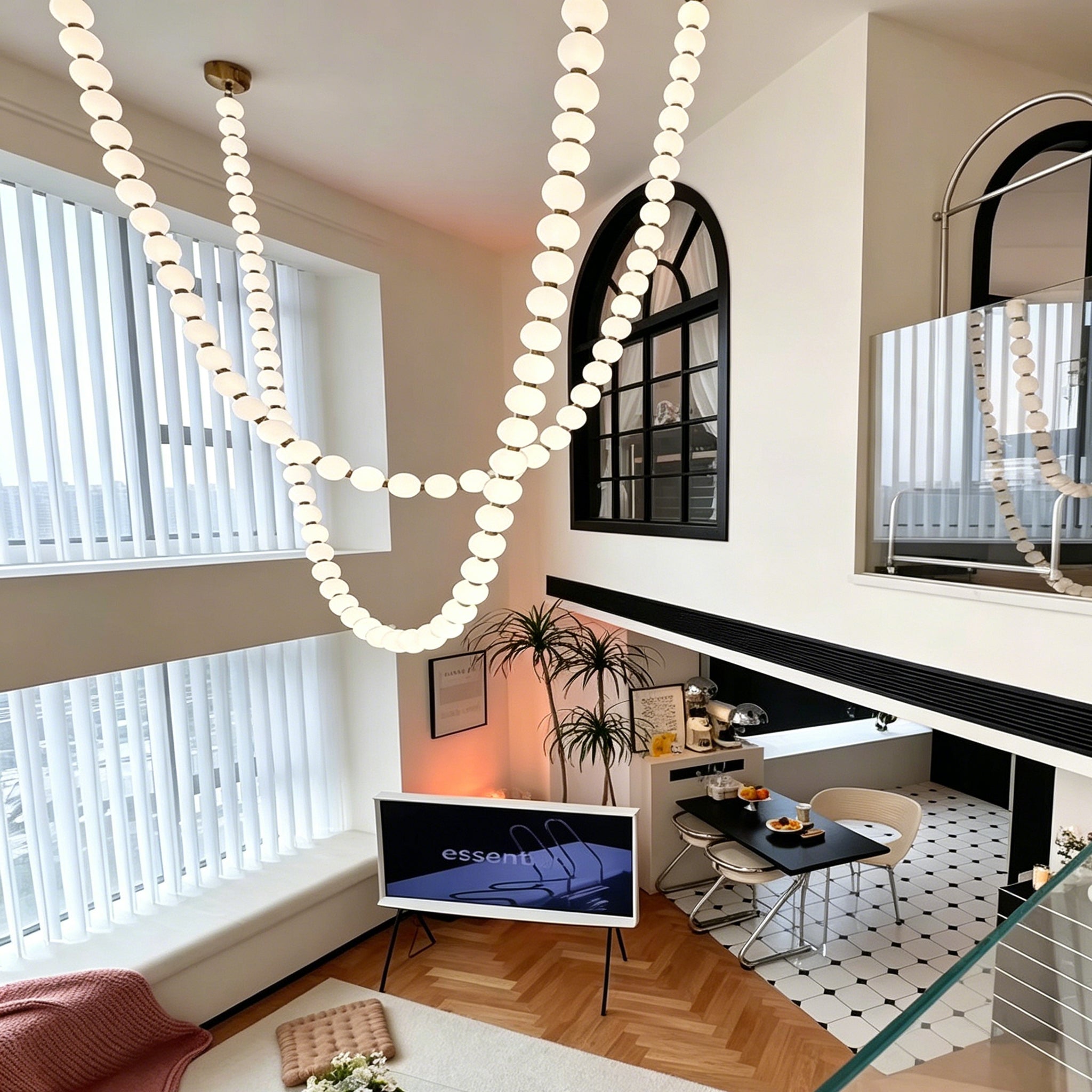 White pearl necklace pendant light