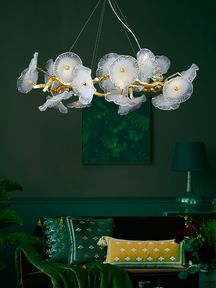 Light luxury Chinese style lotus leaf restaurant lamp