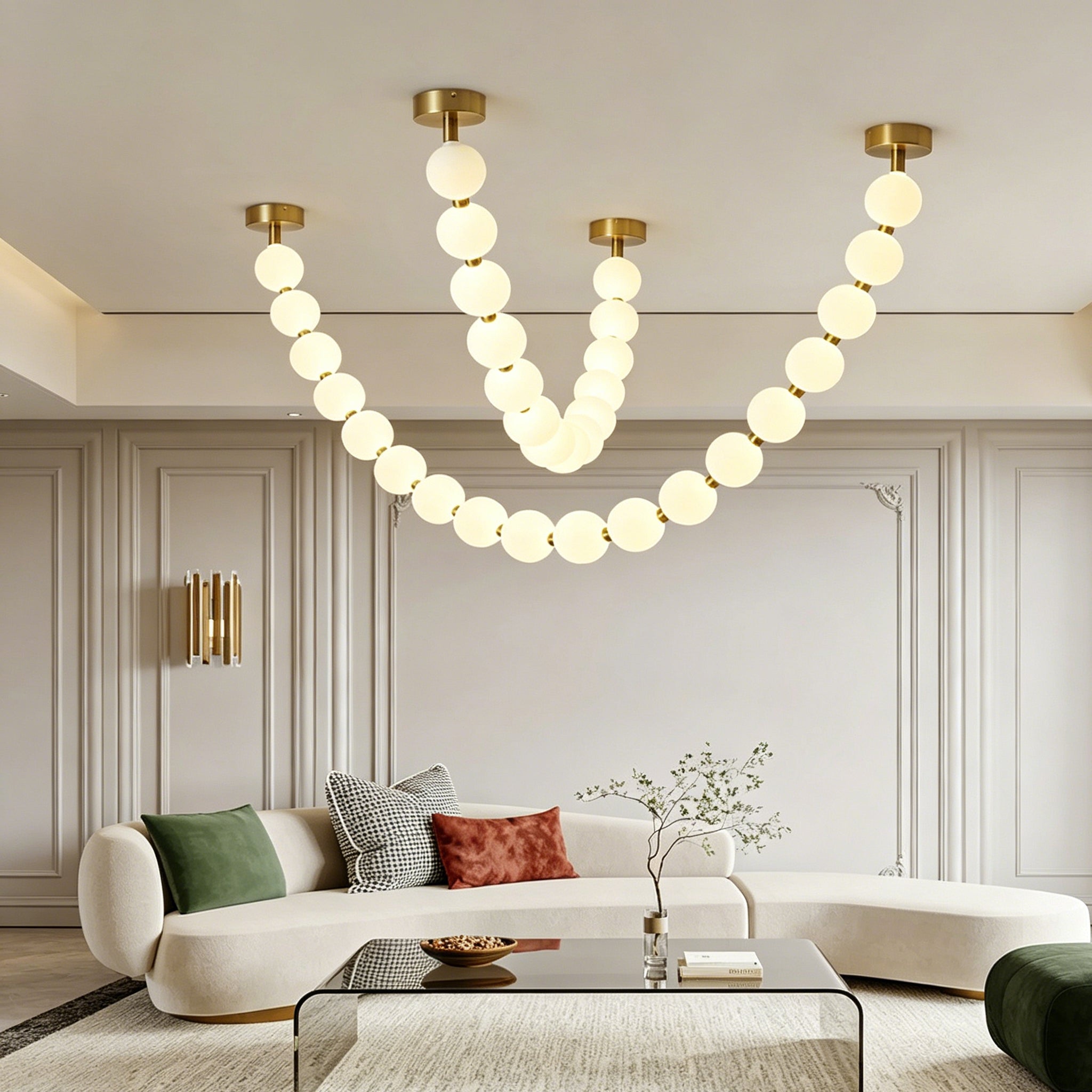 White pearl necklace pendant light