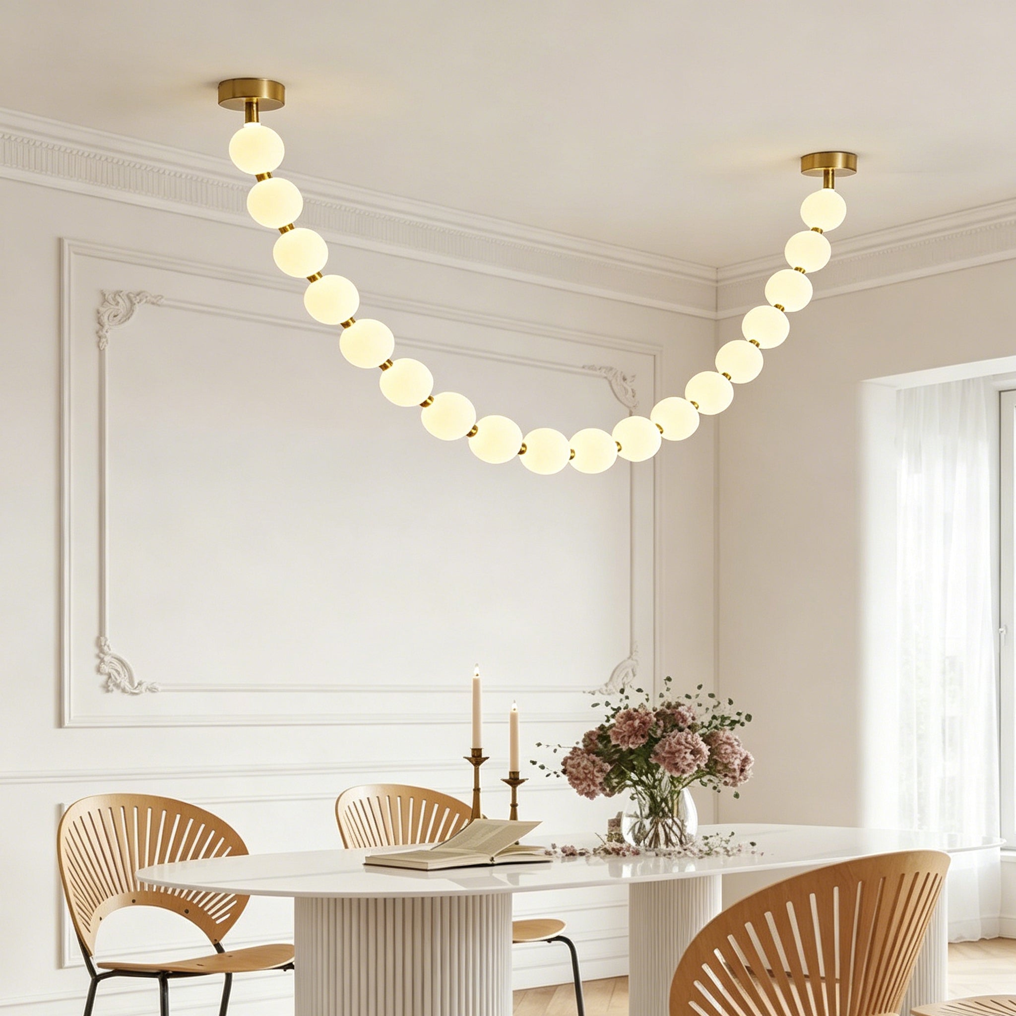 White pearl necklace pendant light