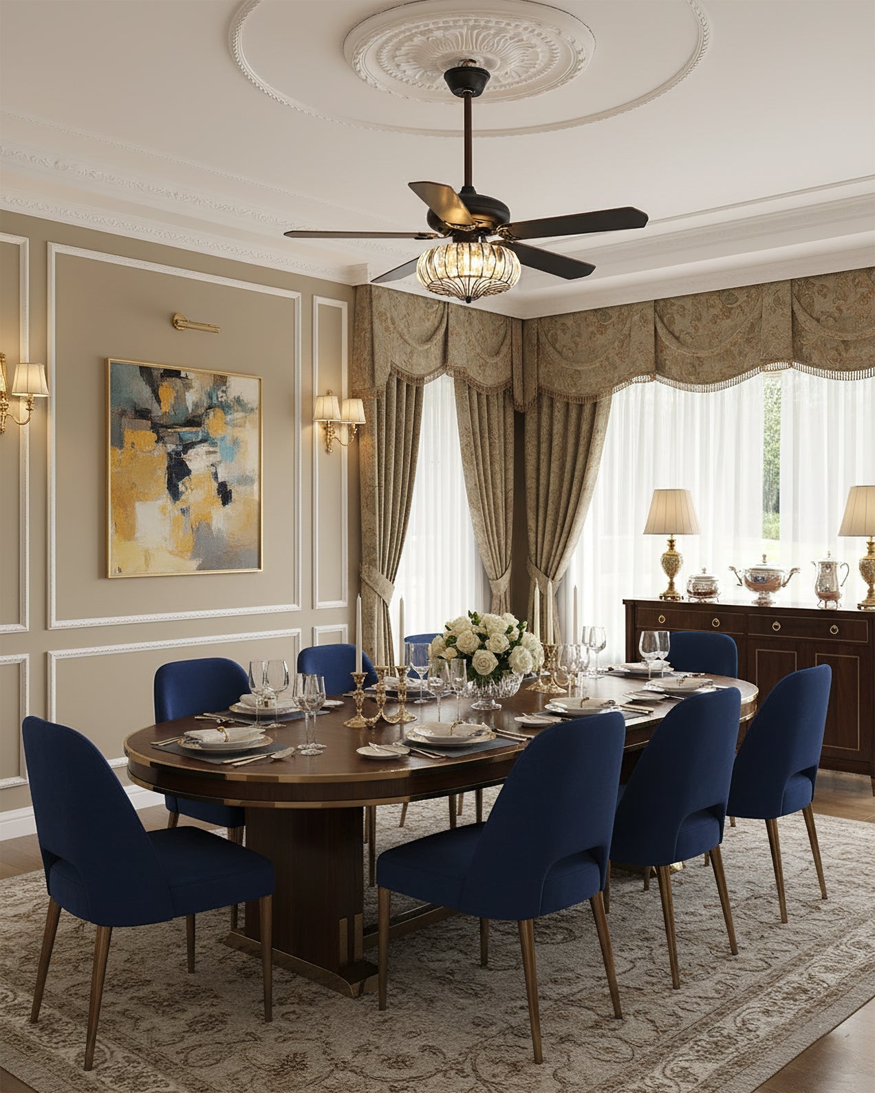 Vintage Luxury Crystal Ceiling Fan Light