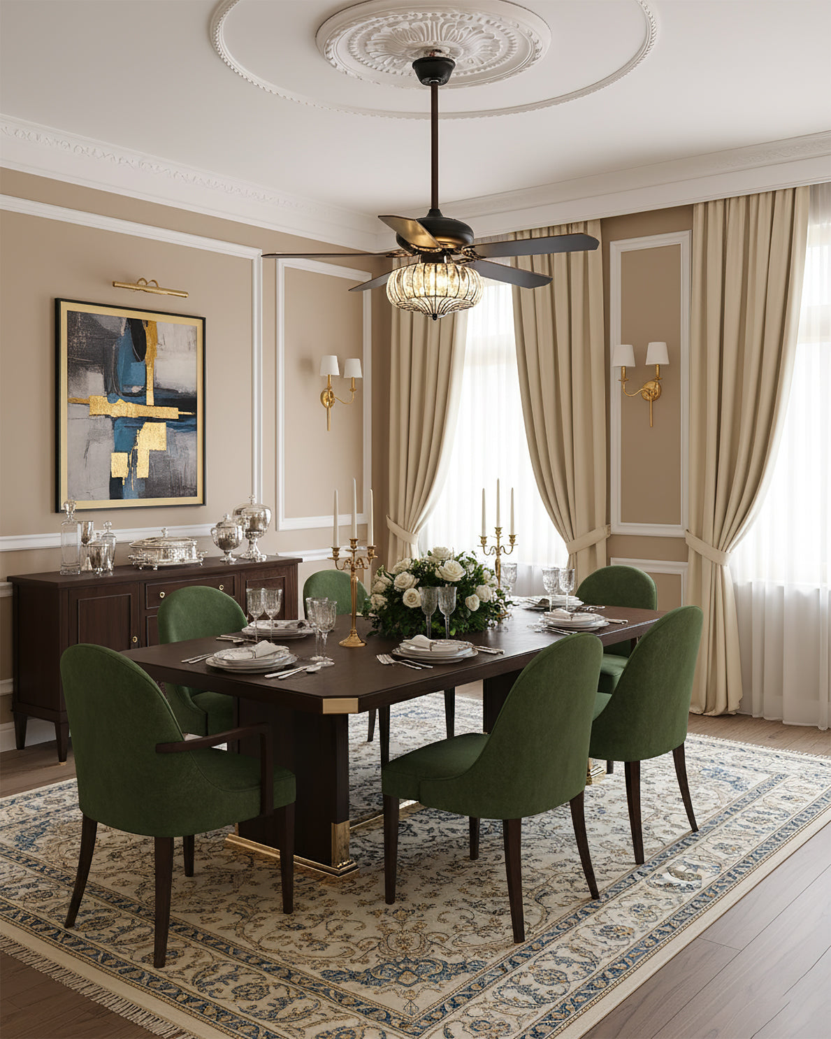 Vintage Luxury Crystal Ceiling Fan Light