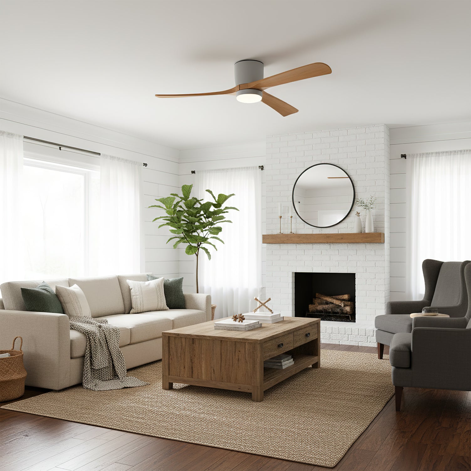 Modern Wood Ceiling Fan with LED Light