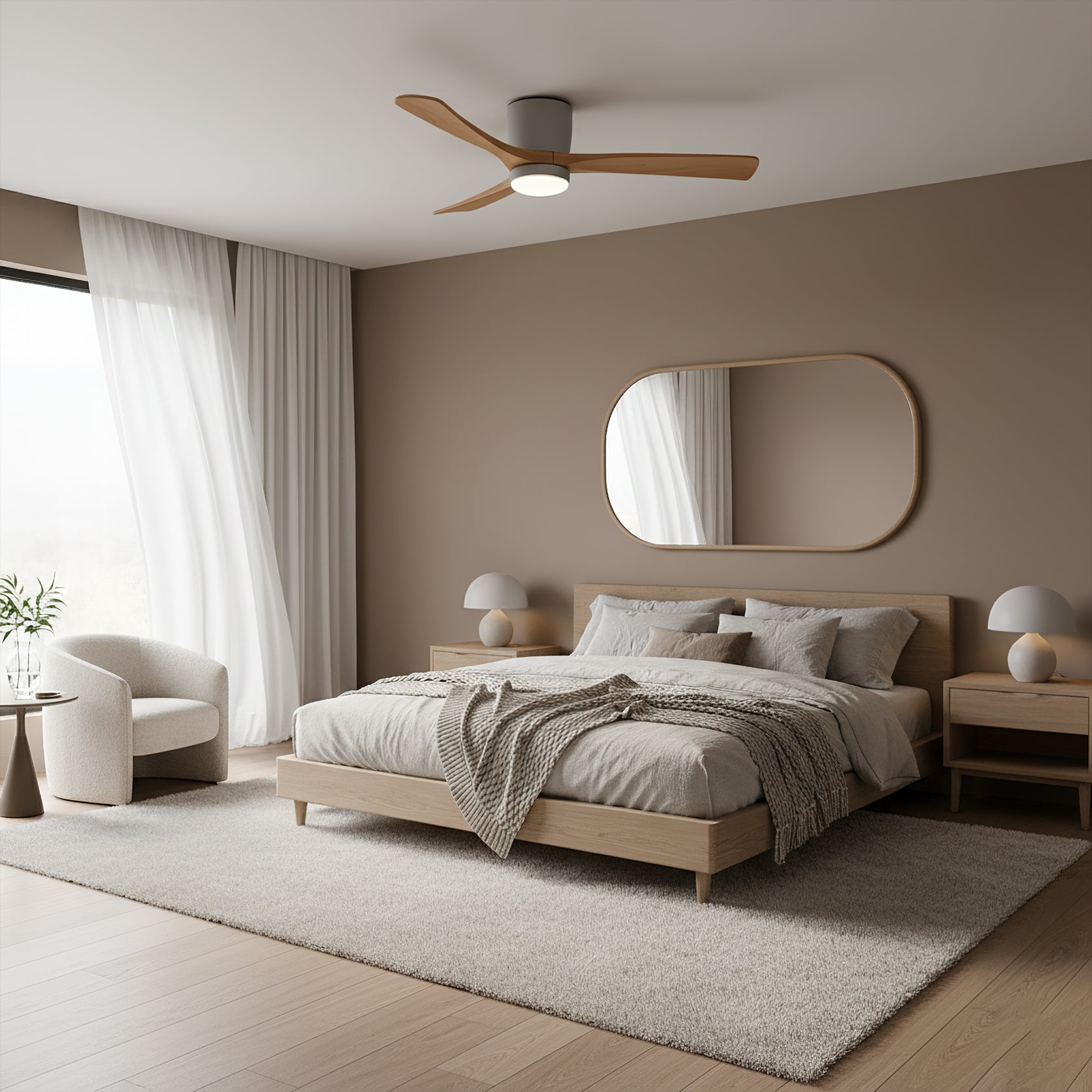Modern Wood Ceiling Fan with LED Light