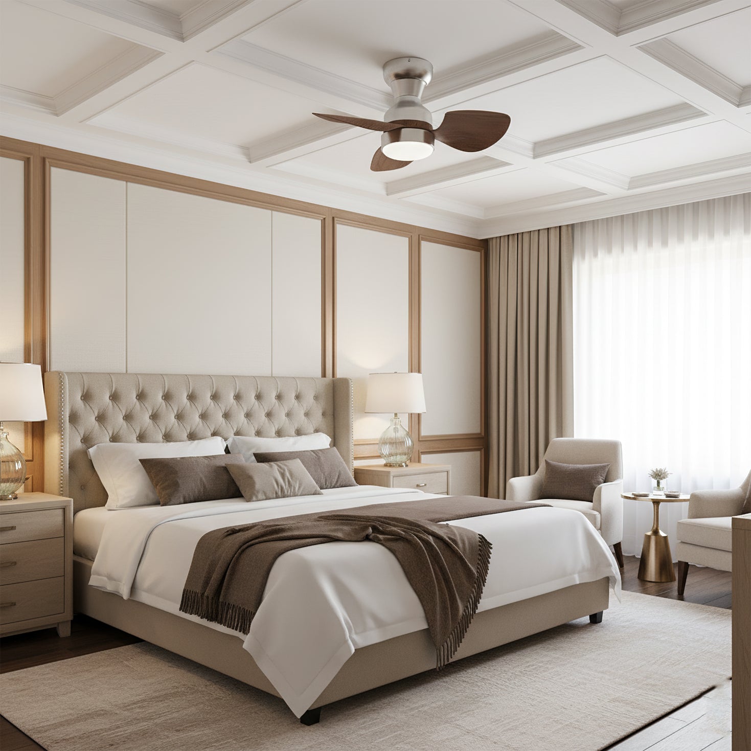 Nordic Wood Flush Mount Ceiling Fan with Light