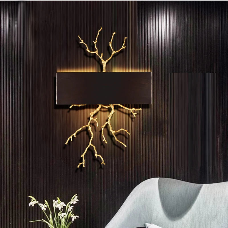 Modern Wall Lamp for Bedroom Bedside Brass Tree Branches Wall Sconce Home Decor Mirror TV backdrop Walkway Wall Light Fixture