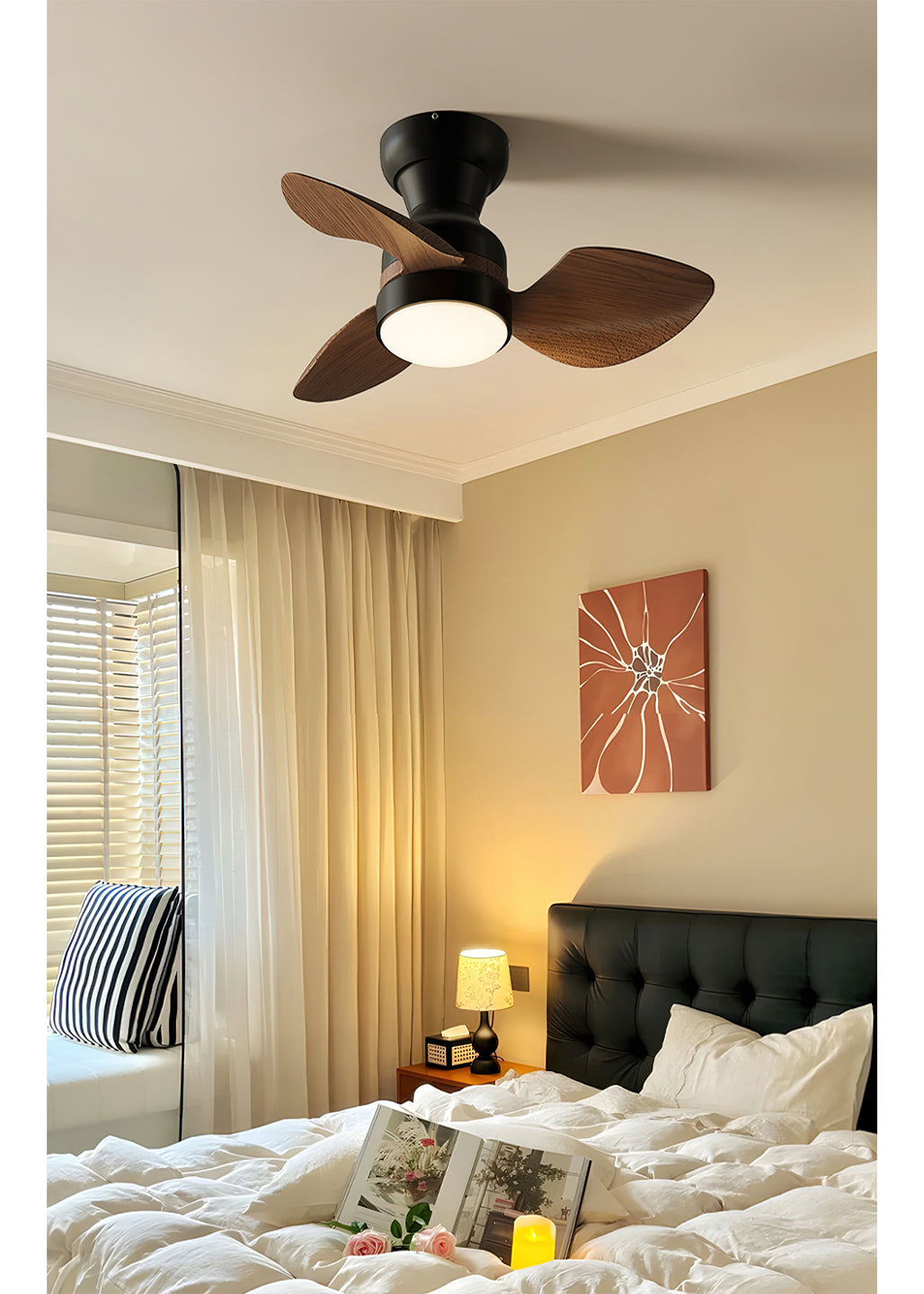 Nordic Wood Flush Mount Ceiling Fan with Light