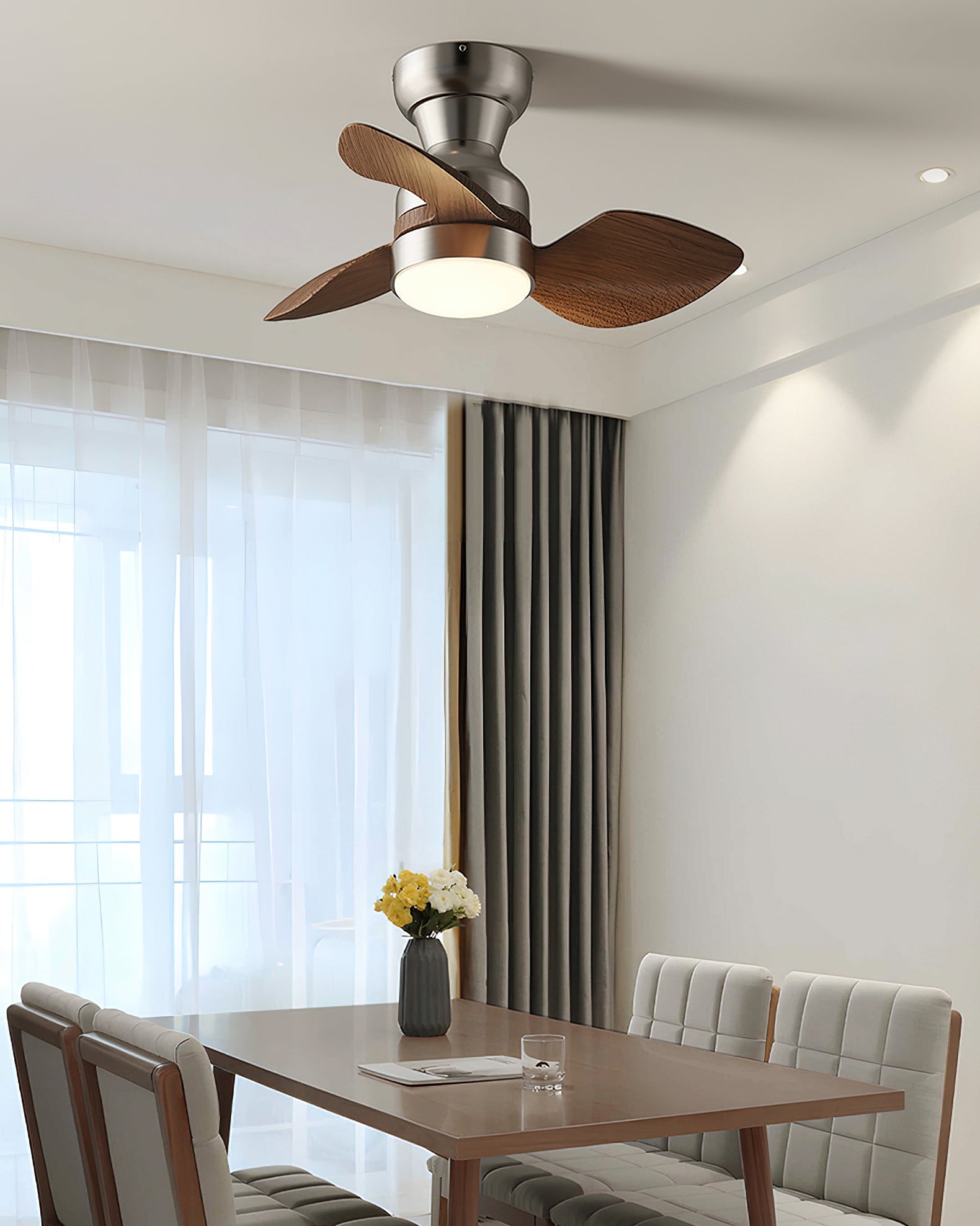 Nordic Wood Flush Mount Ceiling Fan with Light