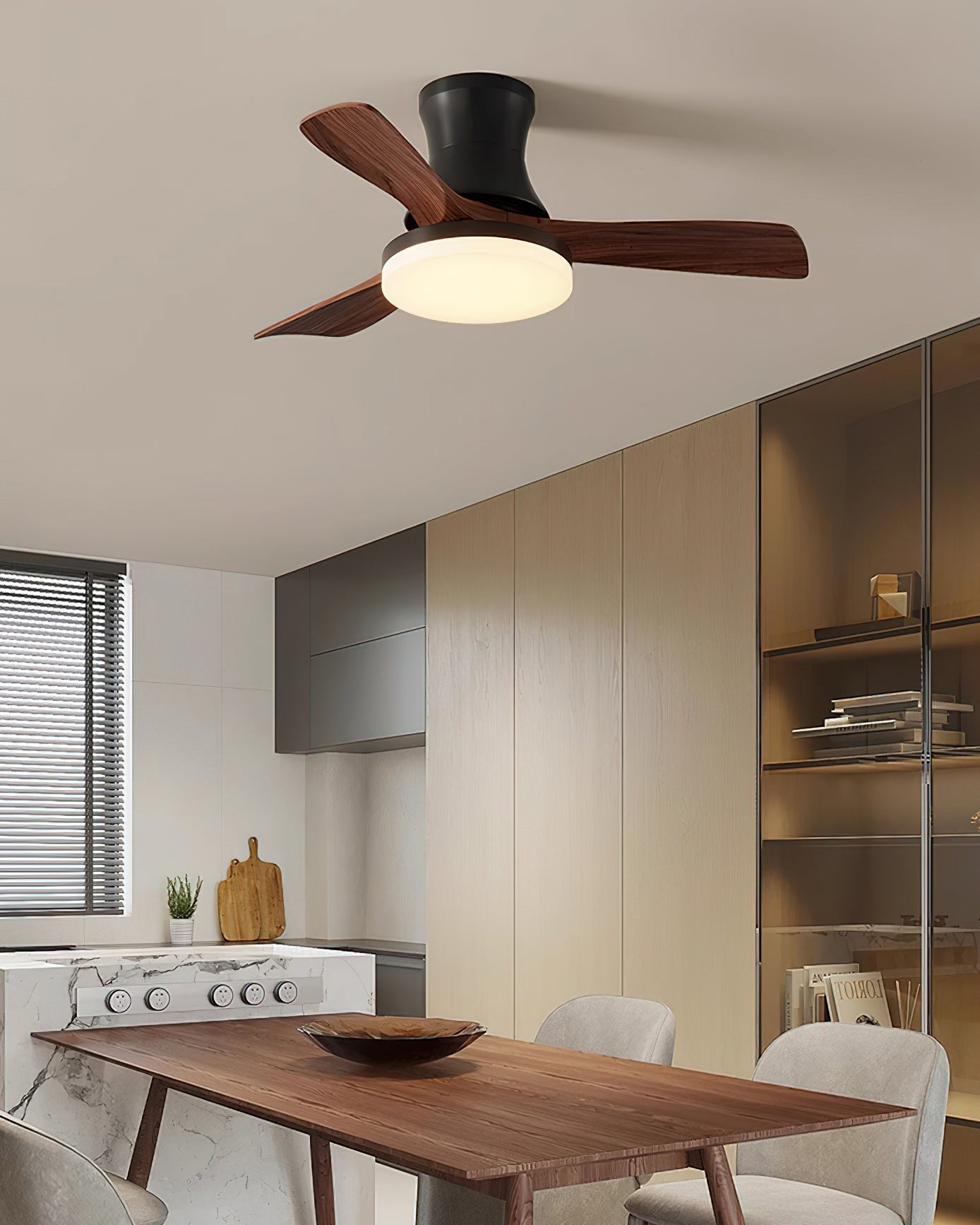 Retro Wood Blade Ceiling Fan Light