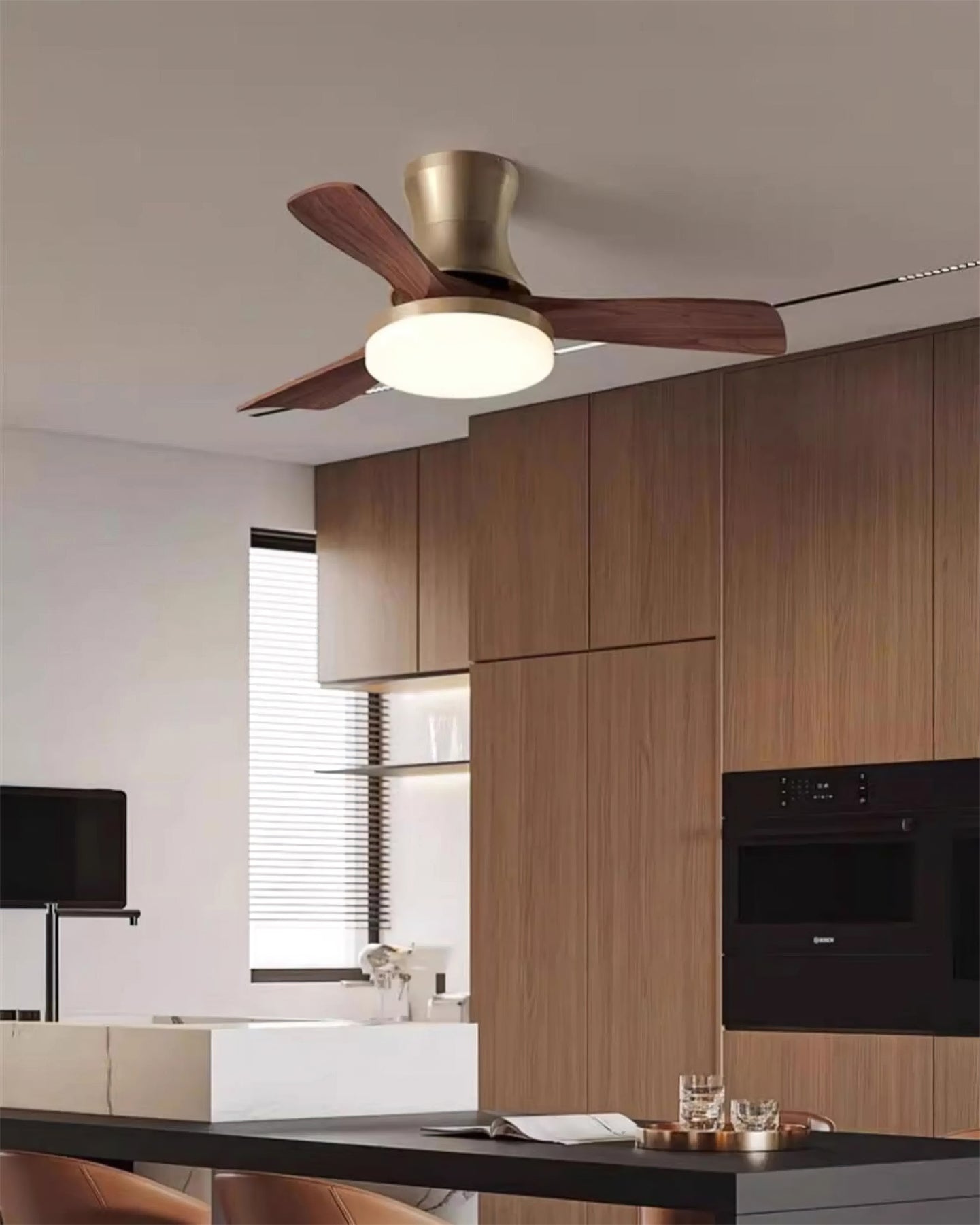 Retro Wood Blade Ceiling Fan Light
