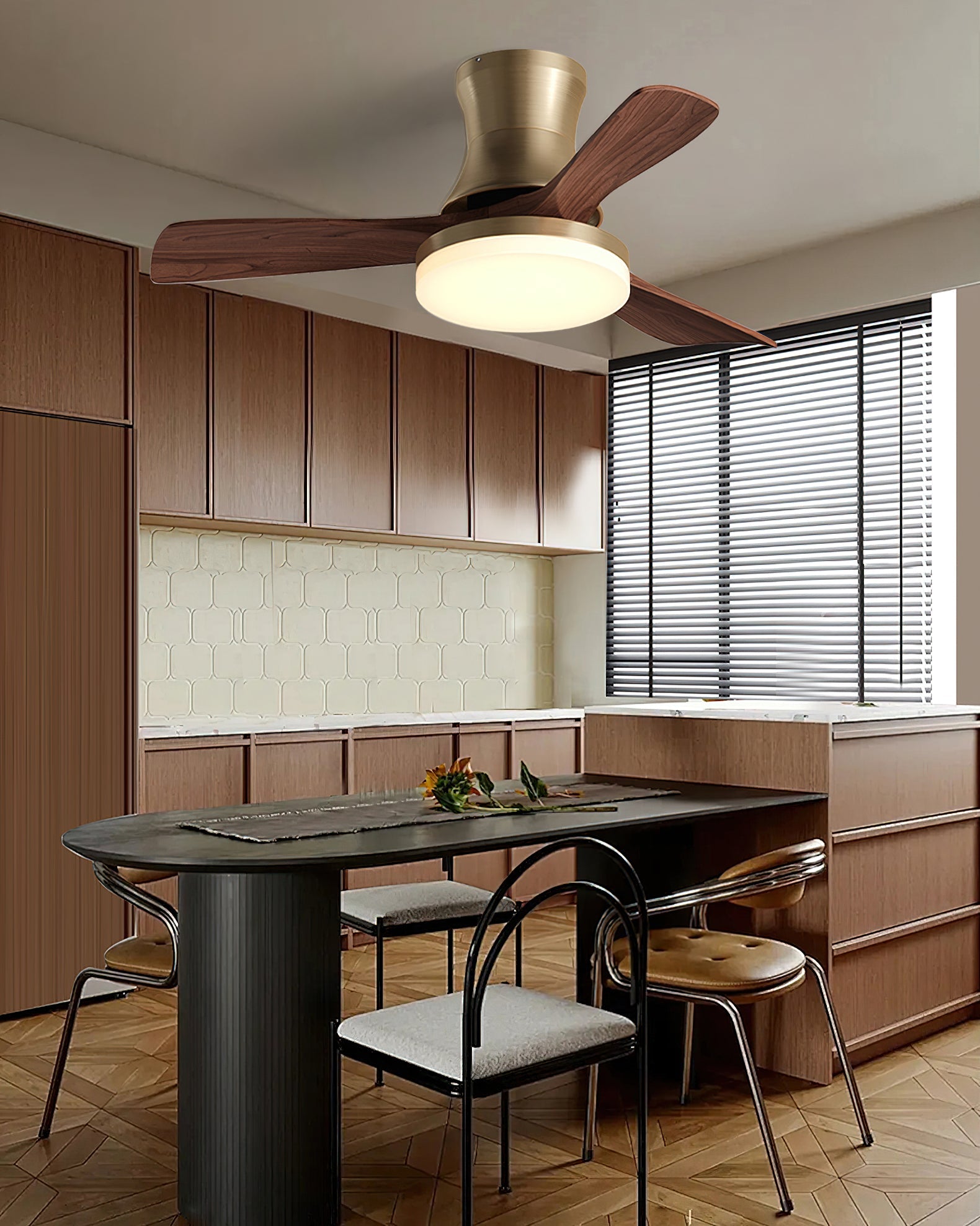 Retro Wood Blade Ceiling Fan Light