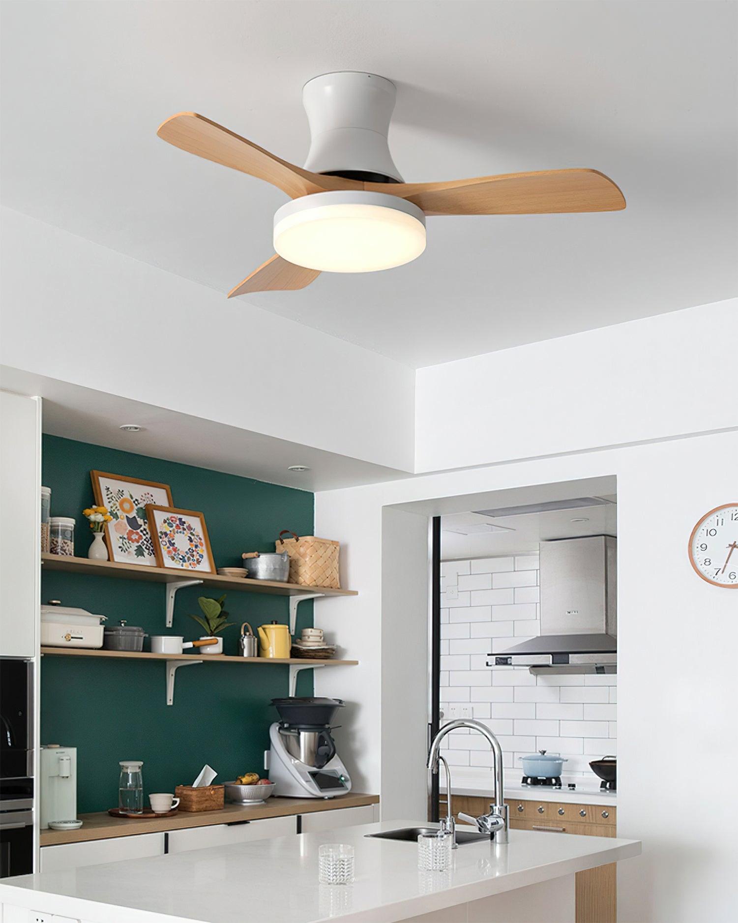 Retro Wood Blade Ceiling Fan Light