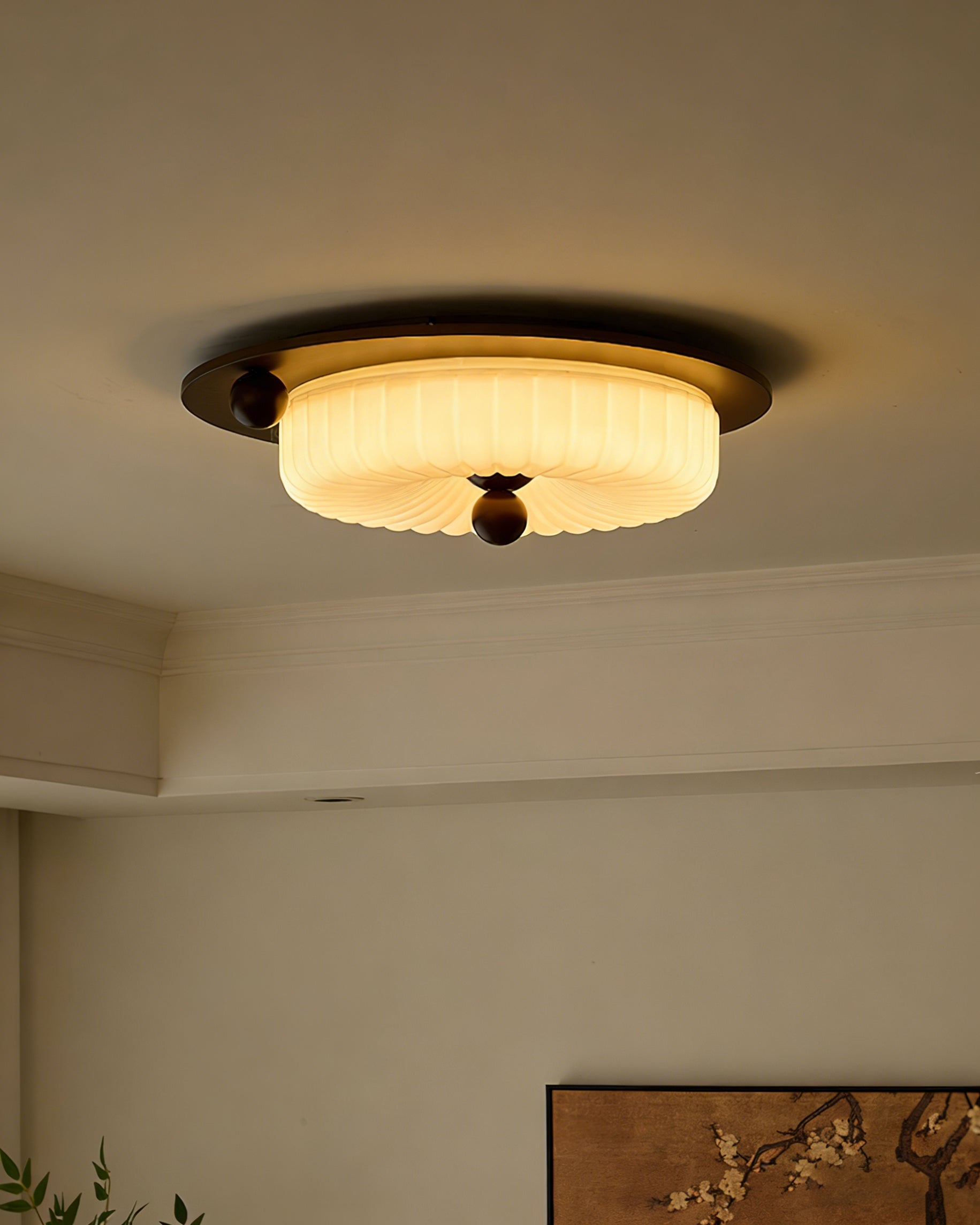 Cream Ribbed Glass Ceiling Light