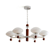 Vintage Cream Wood Glass Chandelier