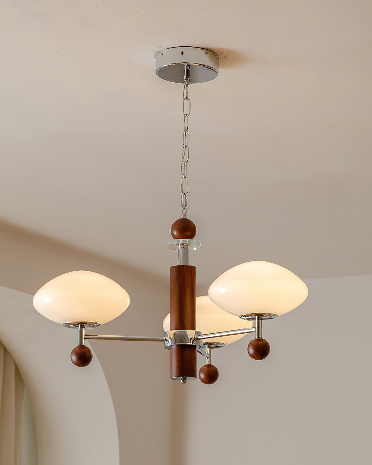 Vintage Cream Wood Glass Chandelier
