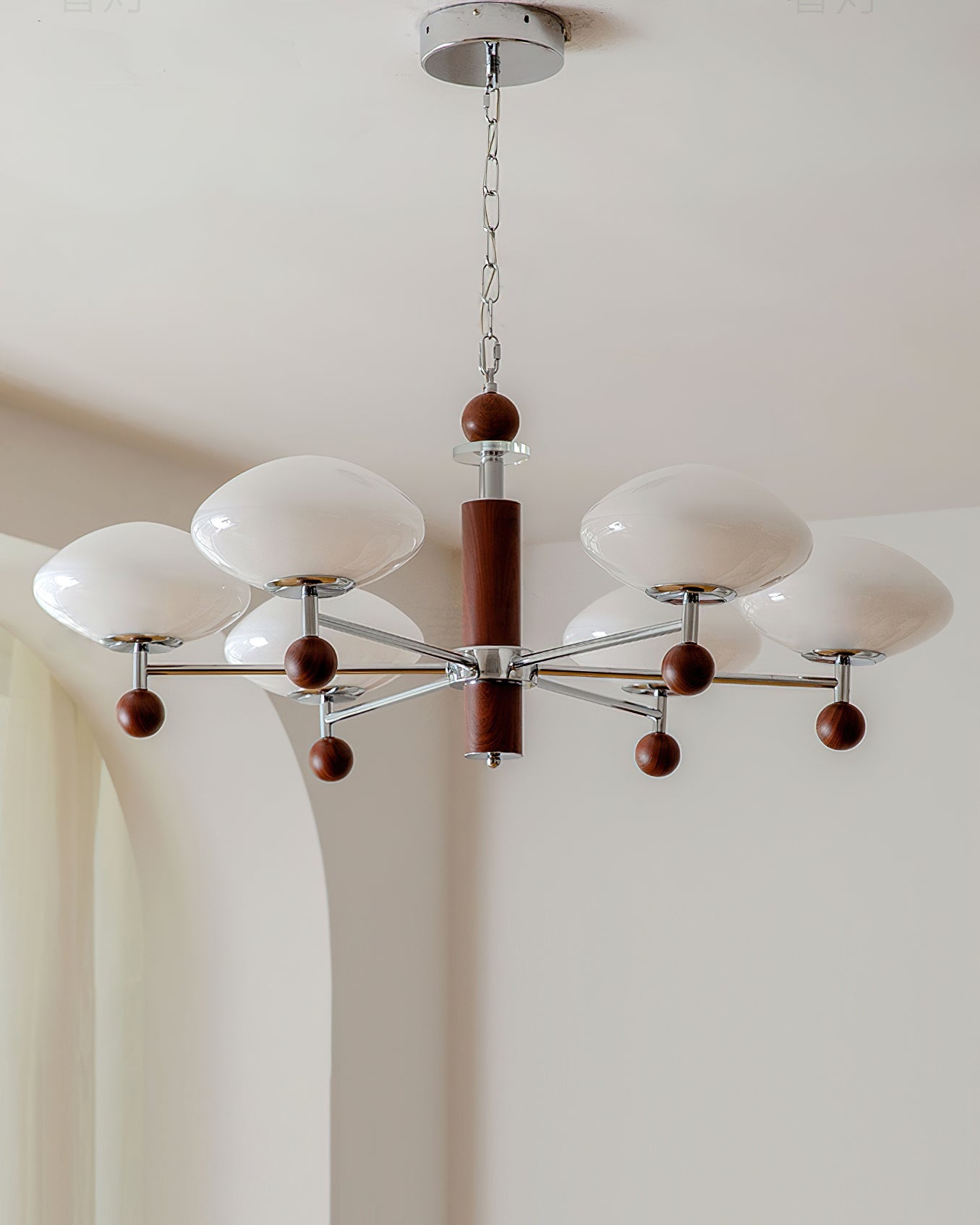 Vintage Cream Wood Glass Chandelier