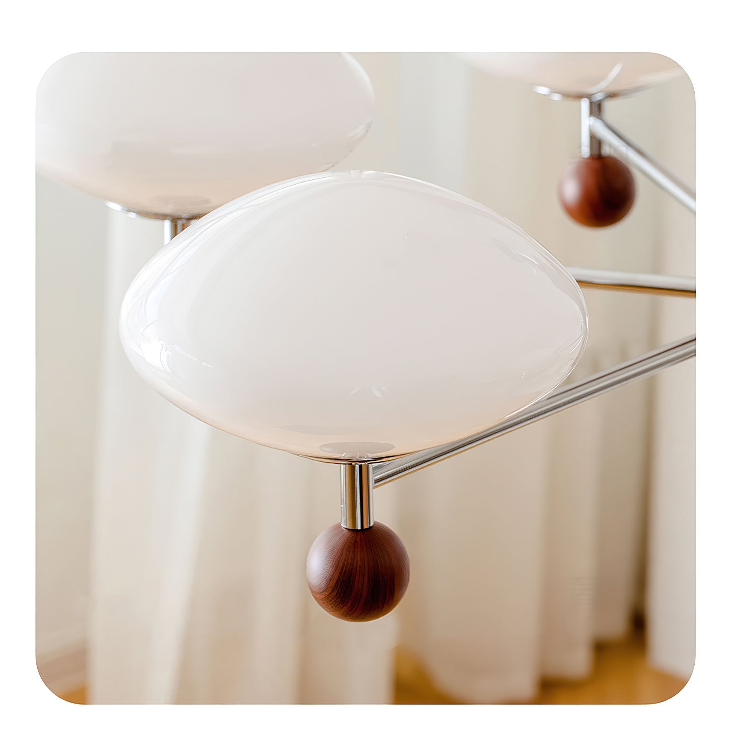 Vintage Cream Wood Glass Chandelier