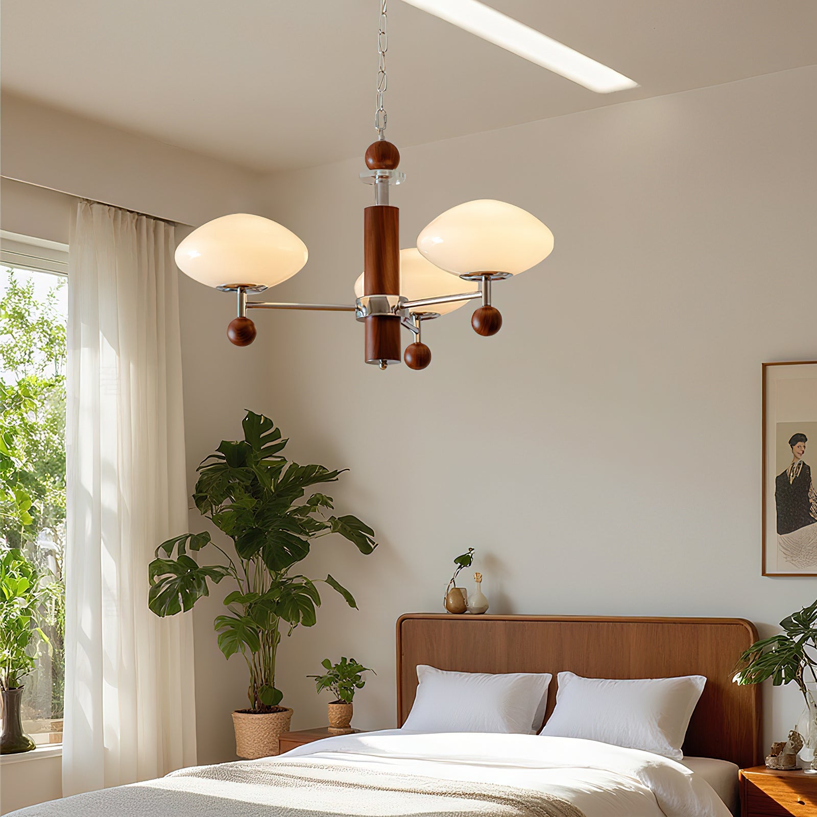 Vintage Cream Wood Glass Chandelier