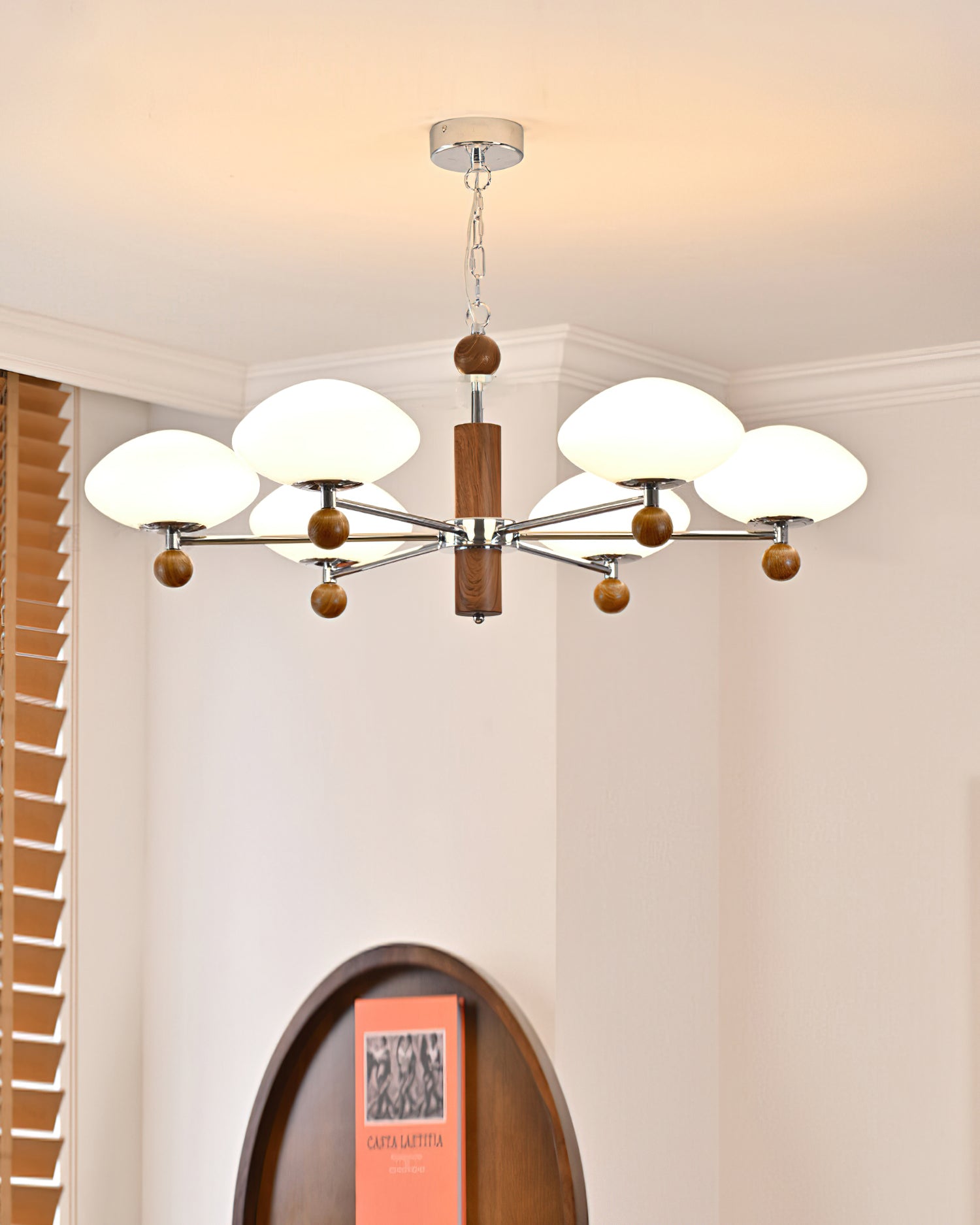 Vintage Cream Wood Glass Chandelier