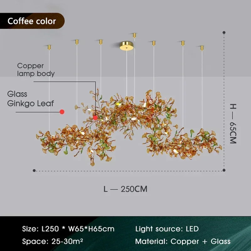 Green/Brown Ginkgo Leaf Restaurant chandelier