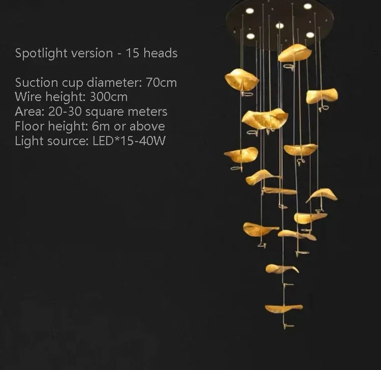 Copper leaf LED staircase pendant light