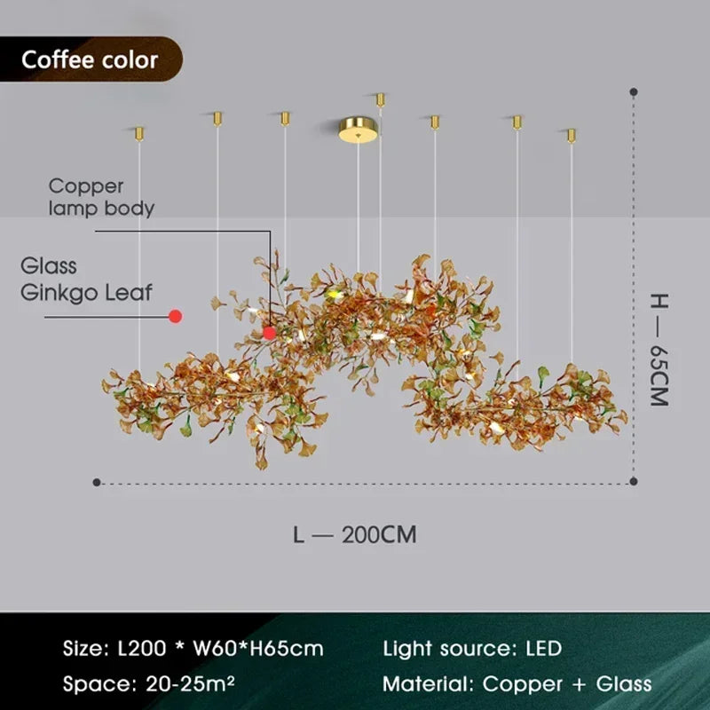 Green/Brown Ginkgo Leaf Restaurant chandelier