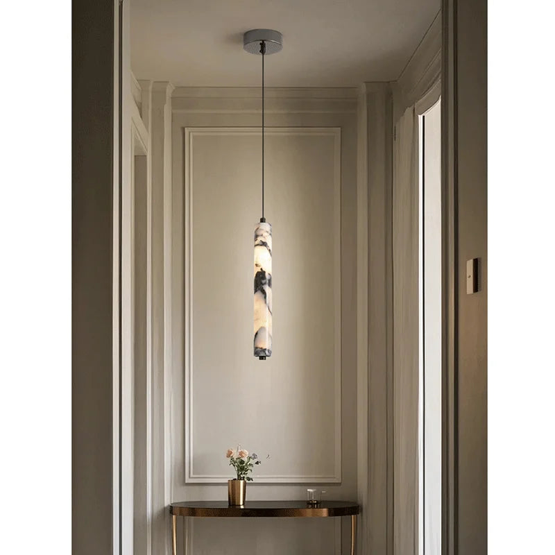 Luxury Black Cylinder Natural Stone Pendant Lamp