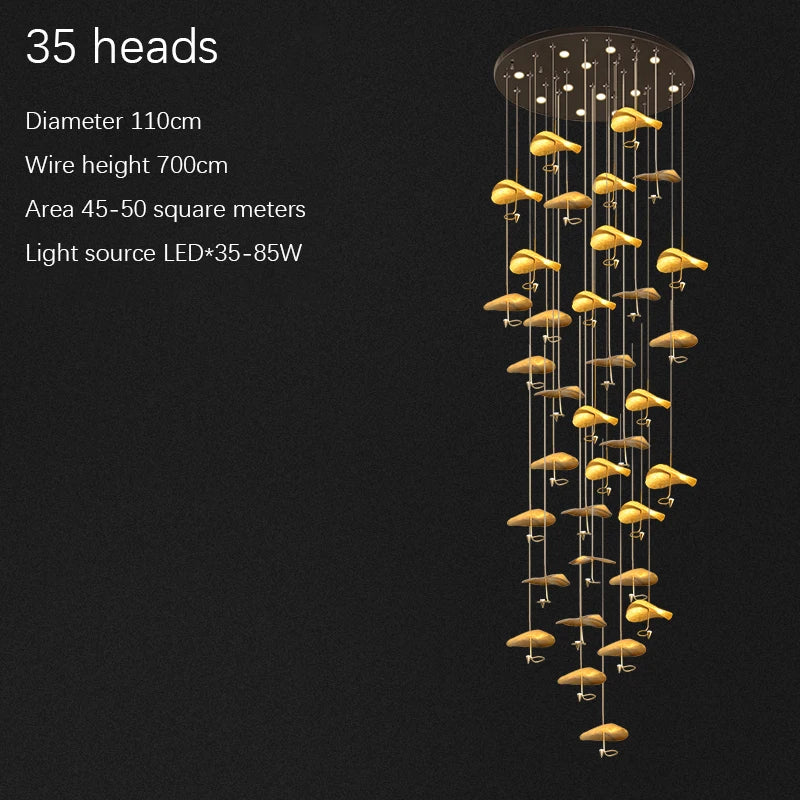 Copper leaf LED staircase pendant light
