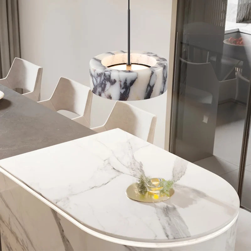 Luxury Black Round Natural Stone Pendant Lamp