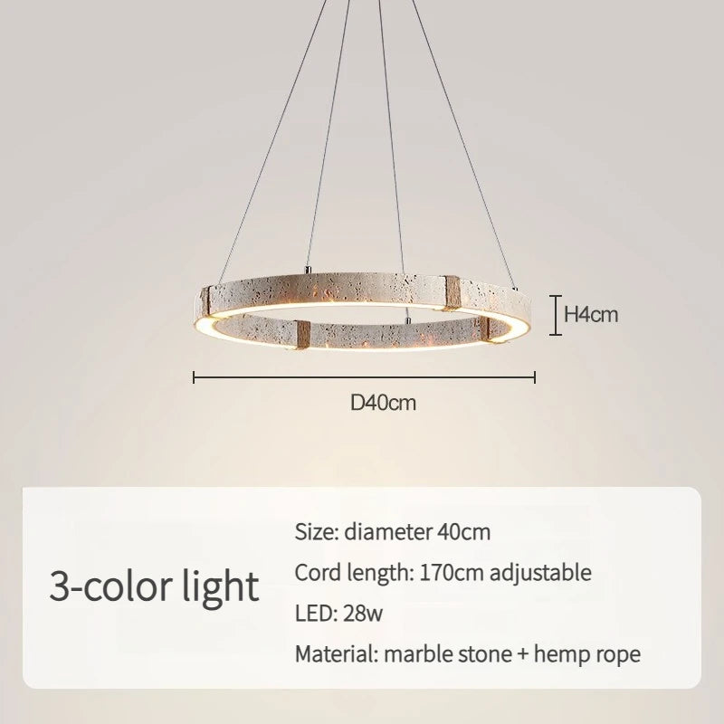 natural travertine Ring Pendant Light for kitchen island Living Dinning Room wabi-sabi Stone Chandelier Lighting Fixtures lamp
