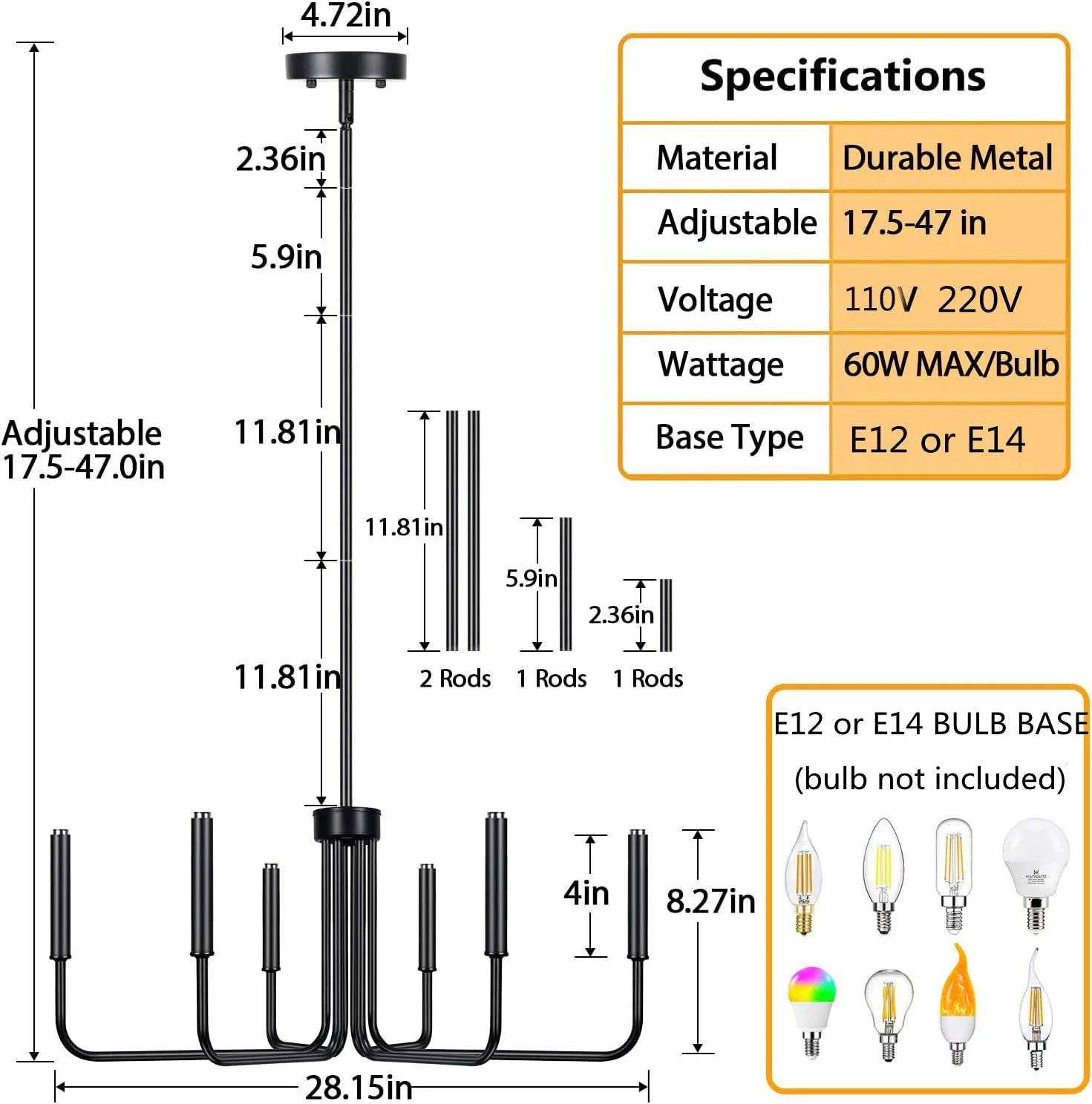 Retro Loft Candle Chandeliers AC110-260V