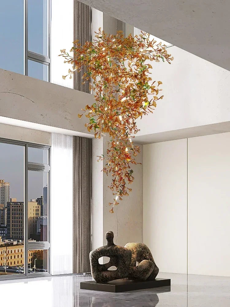 Green/Brown Ginkgo Leaf Restaurant chandelier