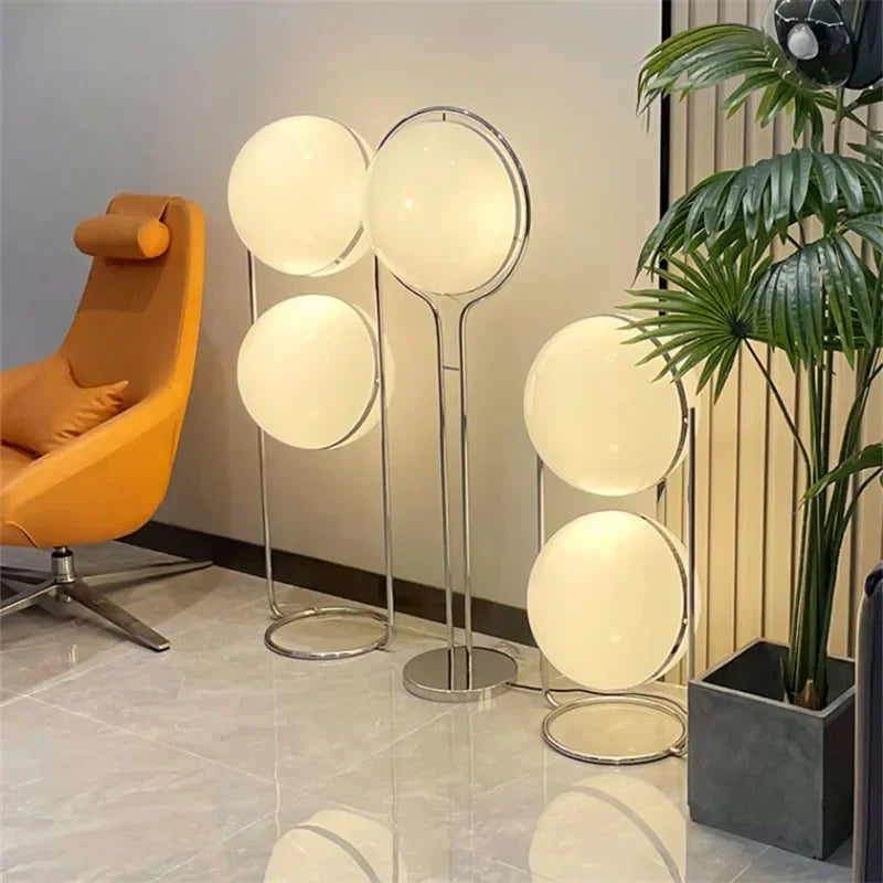 chrome metal white acrylic ball floor lamp