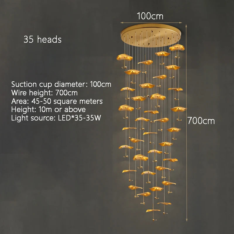 Copper leaf LED staircase pendant light