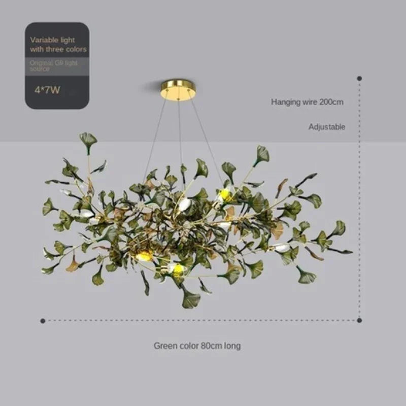 Green/Brown Ginkgo Leaf Restaurant chandelier