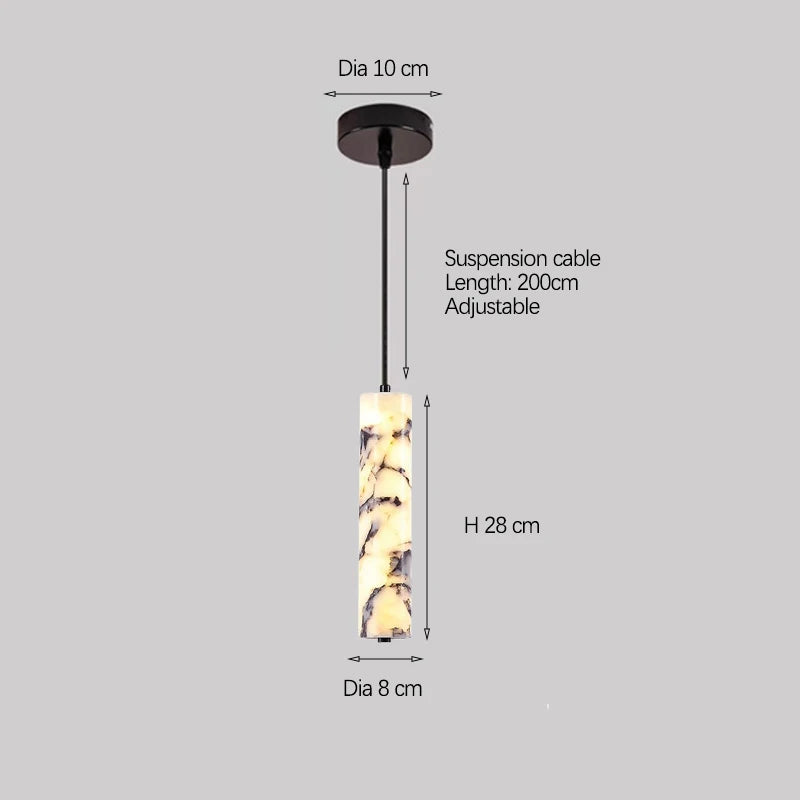 Cylinder Natural Marble Chandelier Dimmable Art Deco For Indoor Bedside Restaurant Kitchen Stone Pendant Lamp