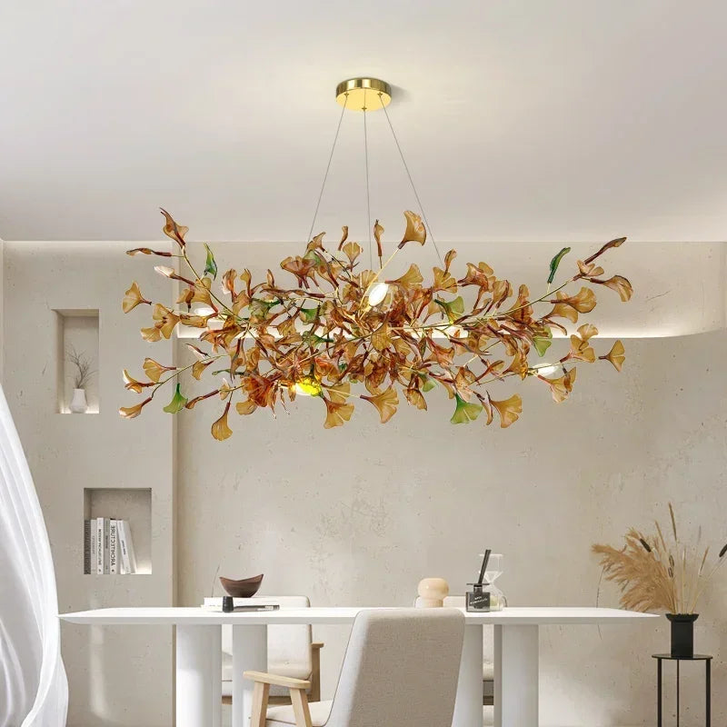 Green/Brown Ginkgo Leaf Restaurant chandelier