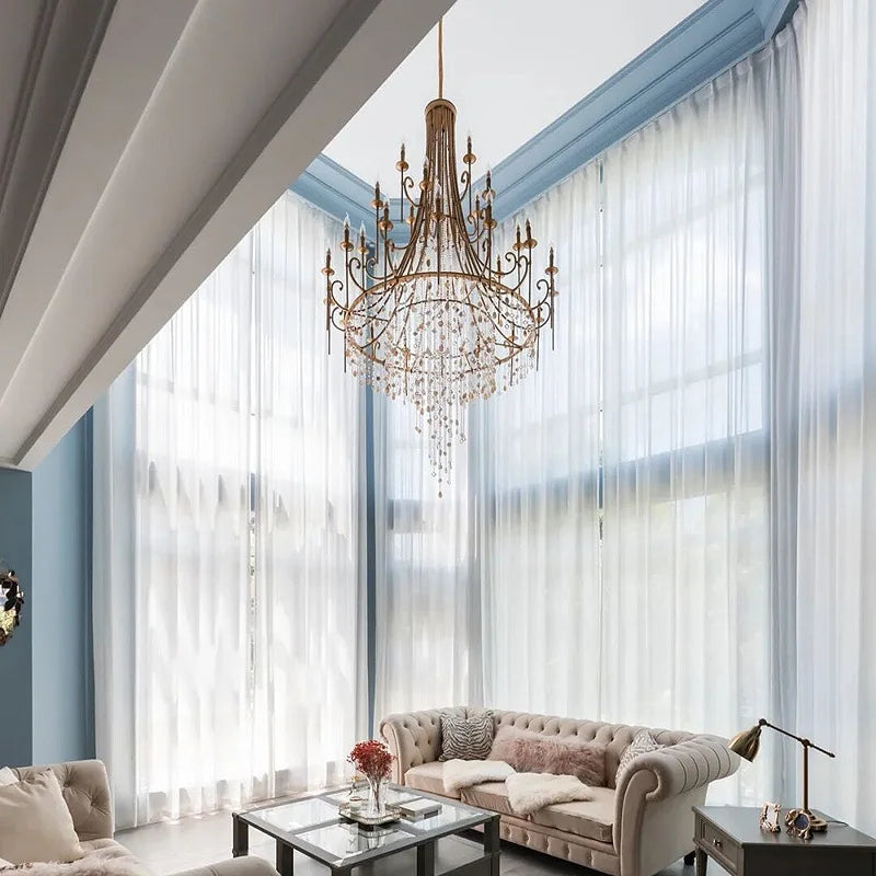 American style duplex crystal chandelier villa living room staircase light