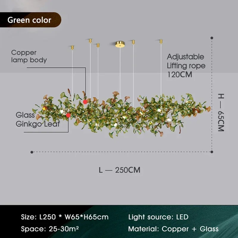 Green/Brown Ginkgo Leaf Restaurant chandelier